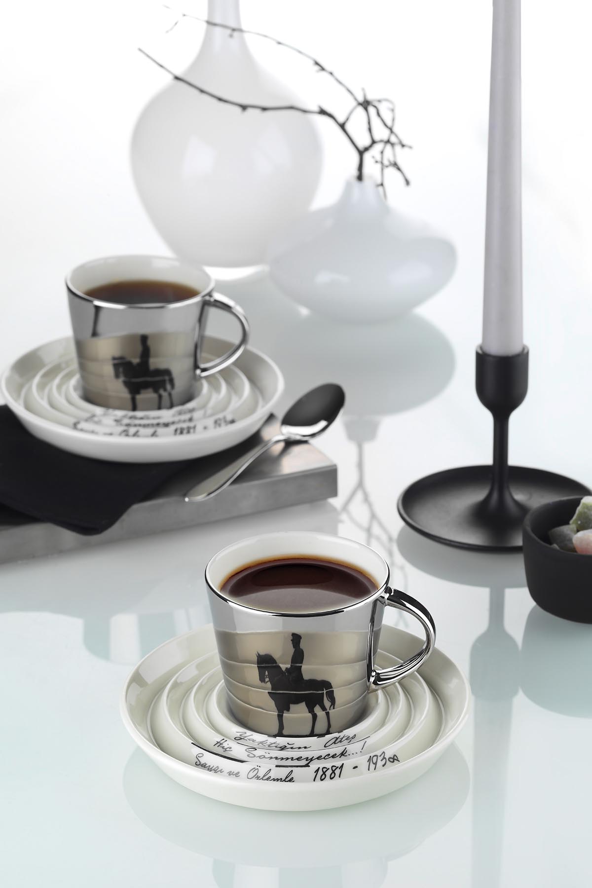 Kütahya Porselen 2 Parça Tek Kişilik Atamıza Minnet Atatürk Çay Takımı