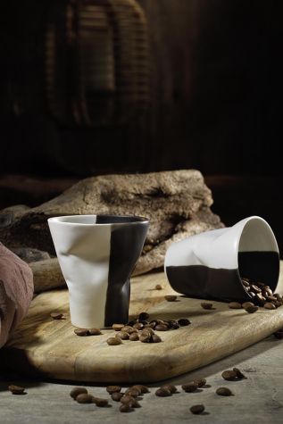 Kütahya Porselen - Kütahya Porselen Crash 2 Kişilik Espresso Kahve Seti 140 cc Krem/Siyah