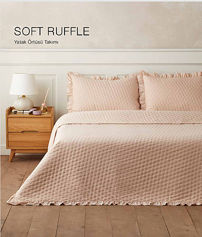 English Home Soft Ruffle Yatak Örtüsü, 230x250 Cm Açık Bej - English Home