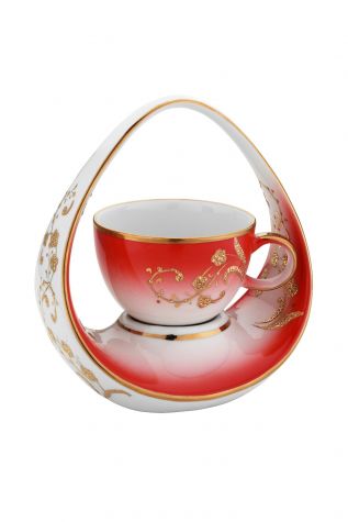 Kütahya Porselen - Kütahya Porselen El Yapımı Sepet Kahve Fincan Kırmızı