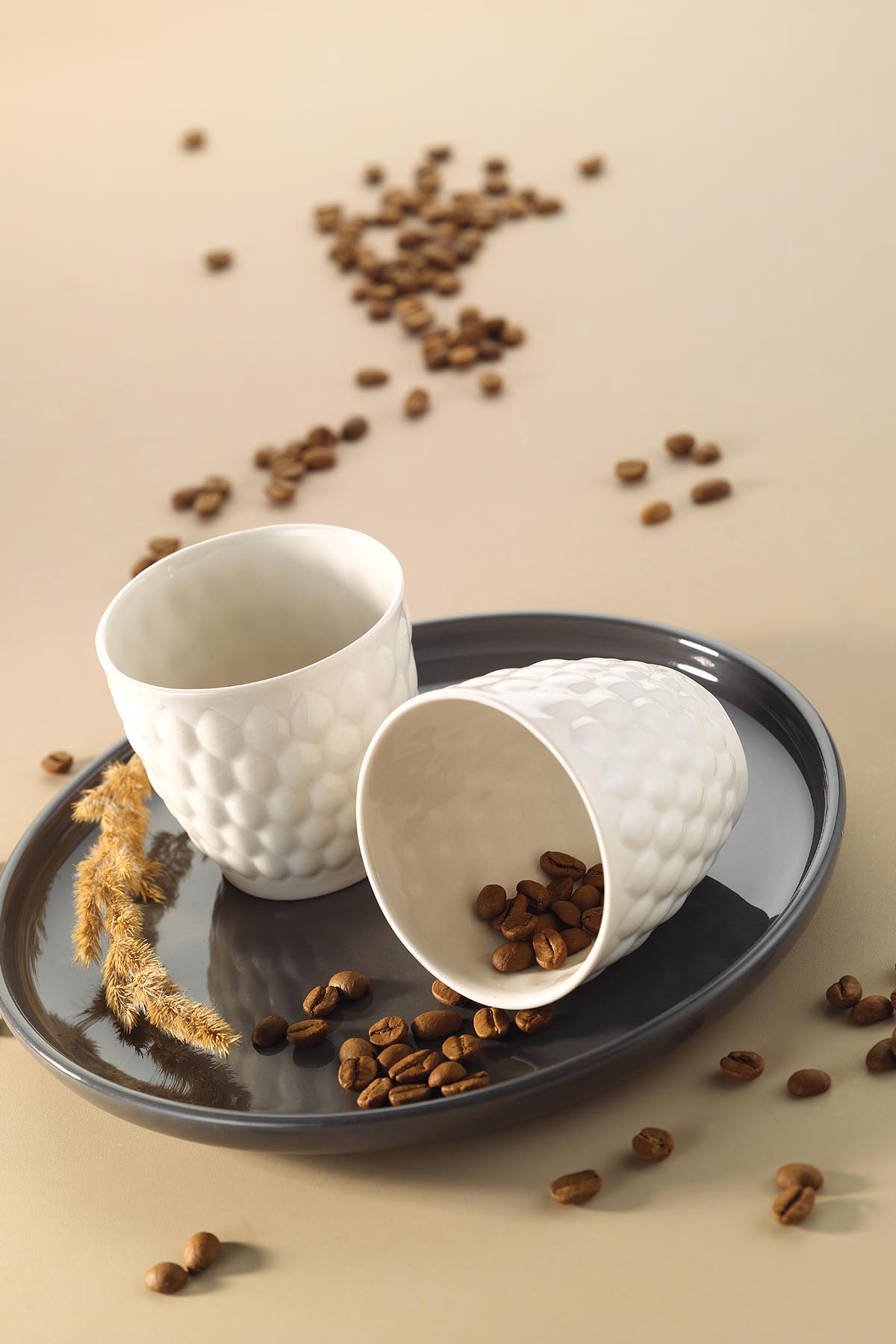 Kütahya Porselen Favo 2'li Espresso Kahve Seti Krem