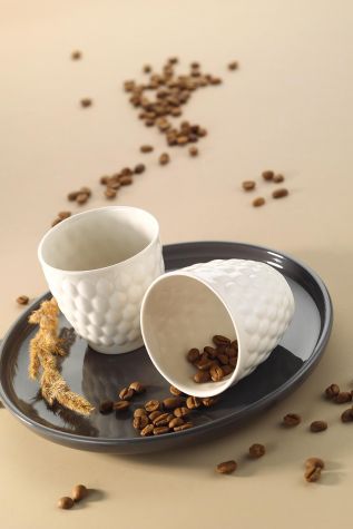 Kütahya Porselen - Kütahya Porselen Favo 2'li Espresso Kahve Seti Krem