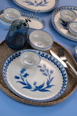 Kütahya Porselen 14 Parça 6 Kişilik Kahvaltı Takımı Ottoman Elegance Mavi - Kütahya Porselen