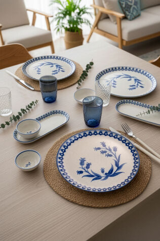 Kütahya Porselen 14 Parça 6 Kişilik Kahvaltı Takımı Ottoman Elegance Mavi - Kütahya Porselen