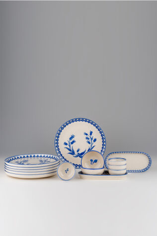 Kütahya Porselen 14 Parça 6 Kişilik Kahvaltı Takımı Ottoman Elegance Mavi - Kütahya Porselen