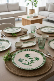 Kütahya Porselen 14 Parça 6 Kişilik Kahvaltı Takımı Ottoman Elegance Yeşil 