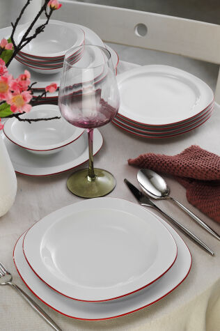 Kütahya Porselen Lapis 24 Parça 6 Kişilik Yemek Takımı Kırmızı File - Kütahya Porselen