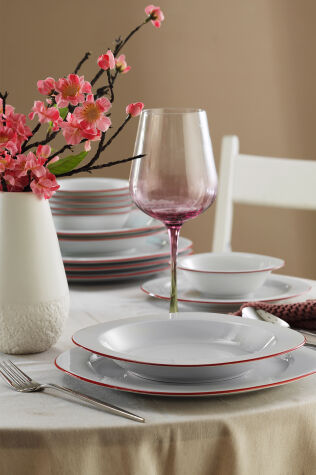 Kütahya Porselen Lapis 24 Parça 6 Kişilik Yemek Takımı Kırmızı File - Kütahya Porselen