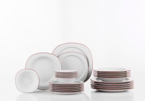 Kütahya Porselen Lapis 24 Parça 6 Kişilik Yemek Takımı Kırmızı File - Kütahya Porselen