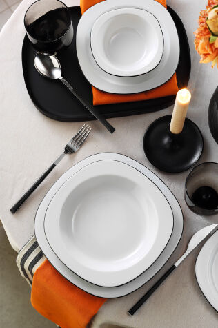 Kütahya Porselen Lapis 24 Parça 6 Kişilik Yemek Takımı Siyah File - Kütahya Porselen