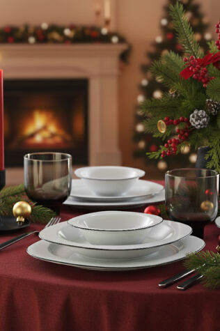 Kütahya Porselen Lapis 24 Parça 6 Kişilik Yemek Takımı Siyah File - Kütahya Porselen