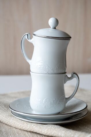 Kütahya Porselen Arte Bianco Tiryaki 6 Parça Kahve Fincan Takımı Platin File - ARTE BIANCO