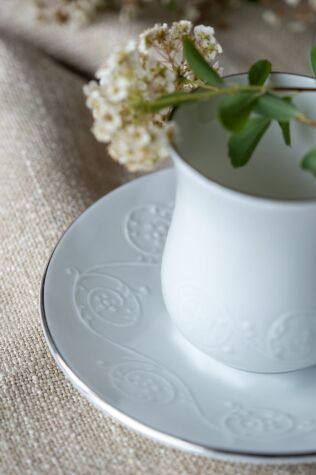 Kütahya Porselen Arte Bianco Tiryaki 6 Parça Kahve Fincan Takımı Platin File - ARTE BIANCO