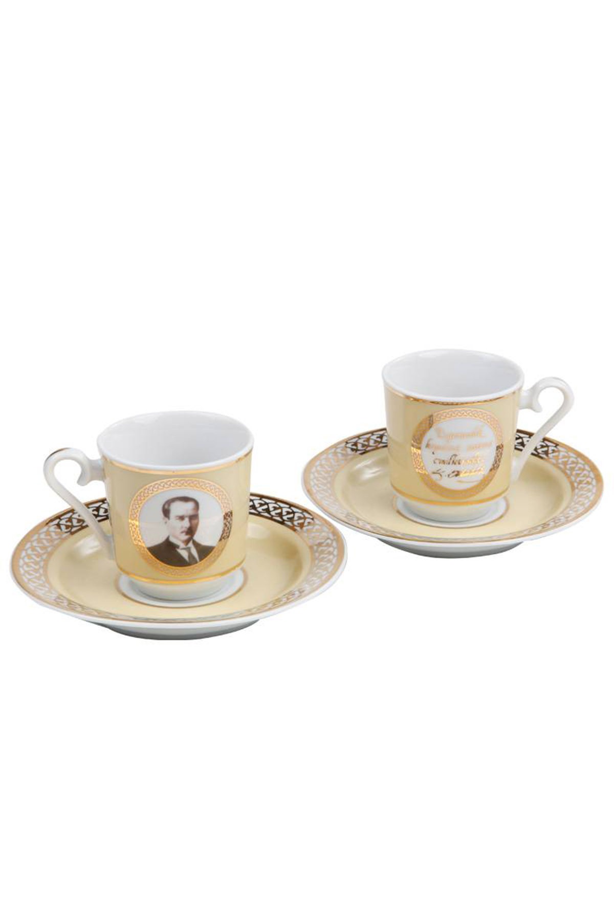 Kütahya Porselen 4 Parça 2 Kişilik Atatürk Altın Kahve Fincan Takımı - 1