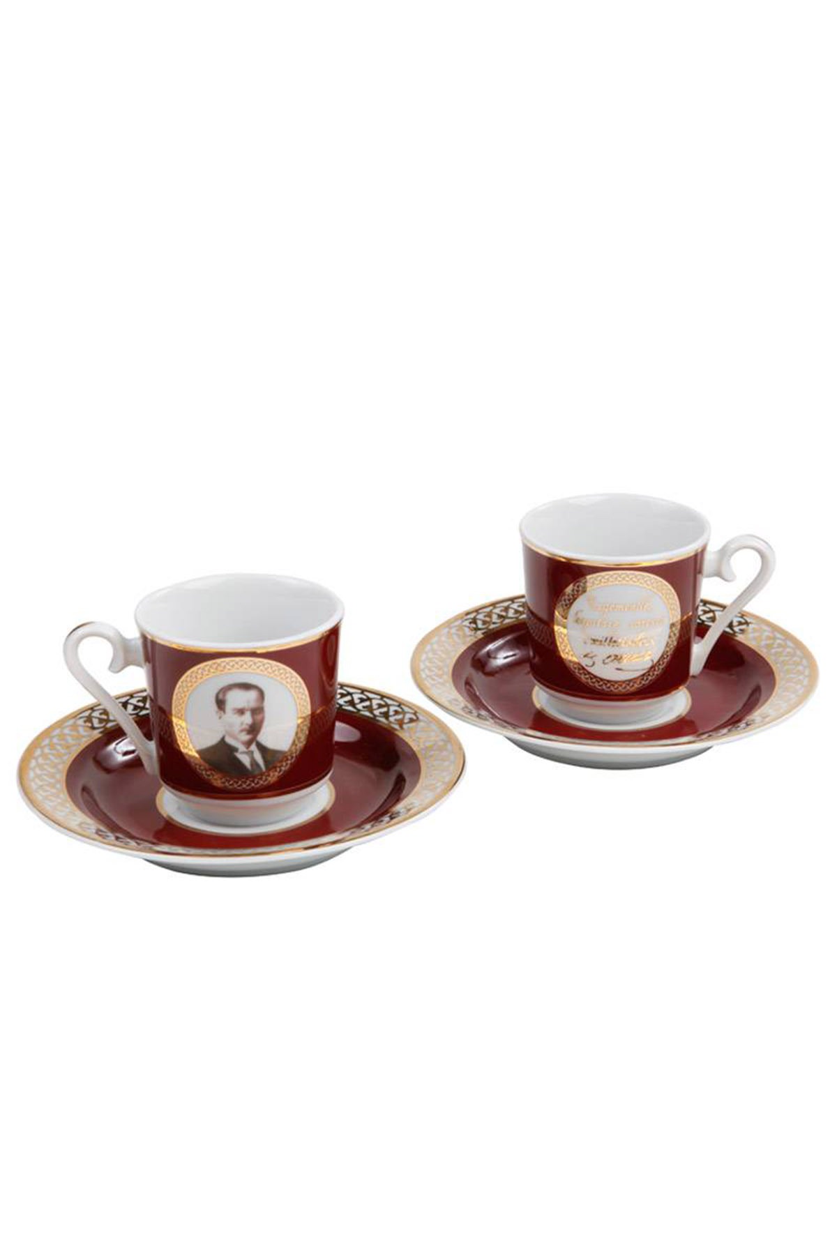 Kütahya Porselen 4 Parça 2 Kişilik Atatürk Bordo Kahve Takımı