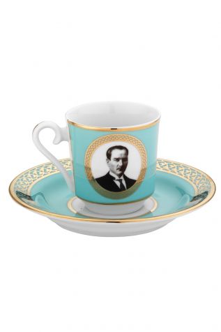 Kütahya Porselen - Kütahya Porselen Atatürk Turkuaz Kahve Takımı