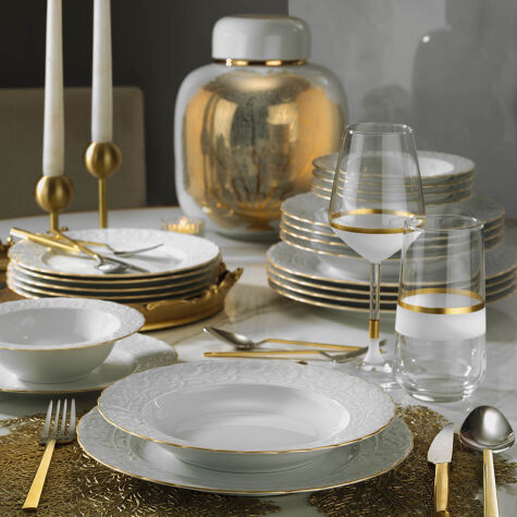 Kütahya Porselen Başak 24 Parça Yemek Setı Mat/Altın File - KÜTAHYA PORSELEN