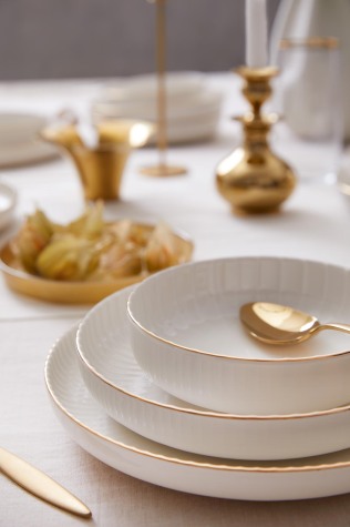 Kütahya Porselen Bone Crest 18 Parça 6 Kişilik Yemek Takımı Altın Fileli - Kütahya Porselen