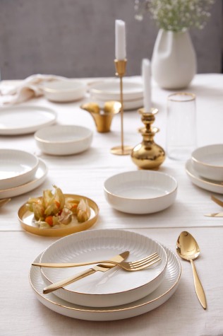 Kütahya Porselen Bone Crest 18 Parça 6 Kişilik Yemek Takımı Altın Fileli - Kütahya Porselen