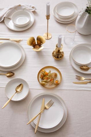 Kütahya Porselen Bone Crest 18 Parça 6 Kişilik Yemek Takımı Altın Fileli - Kütahya Porselen