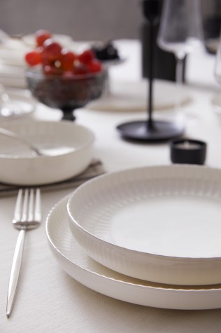 Kütahya Porselen Bone Crest 18 Parça 6 Kişilik Yemek Takımı Platin Fileli - Kütahya Porselen