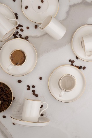 Kütahya Porselen Bone Desire 12 Parça 6 Kişilik Kahve Takımı Altın File - Kütahya Porselen