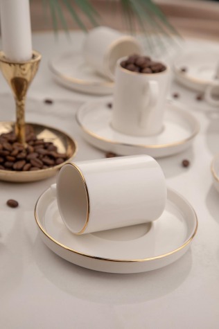 Kütahya Porselen Bone Desire 12 Parça 6 Kişilik Kahve Takımı Altın File - Kütahya Porselen