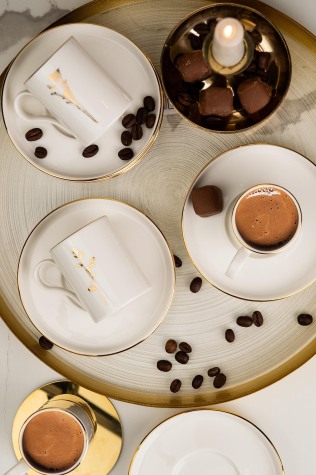Kütahya Porselen Bone Desire 12 Parça 6 Kişilik Kahve Takımı Angelica Altın - Kütahya Porselen