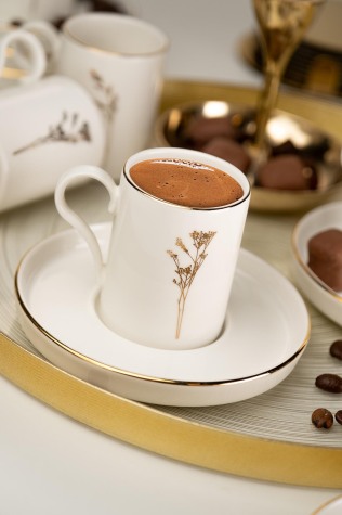 Kütahya Porselen Bone Desire 12 Parça 6 Kişilik Kahve Takımı Angelica Altın - Kütahya Porselen