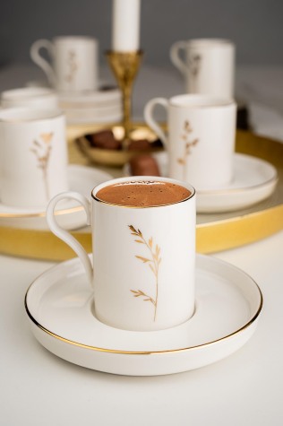 Kütahya Porselen Bone Desire 12 Parça 6 Kişilik Kahve Takımı Angelica Altın - Kütahya Porselen