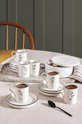 Kütahya Porselen Bone Desire 12 Parça 6 Kişilik Kahve Takımı Angelica Siyah - KÜTAHYA PORSELEN