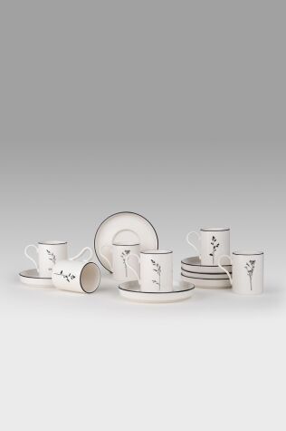Kütahya Porselen Bone Desire 12 Parça 6 Kişilik Kahve Takımı Angelica Siyah - KÜTAHYA PORSELEN