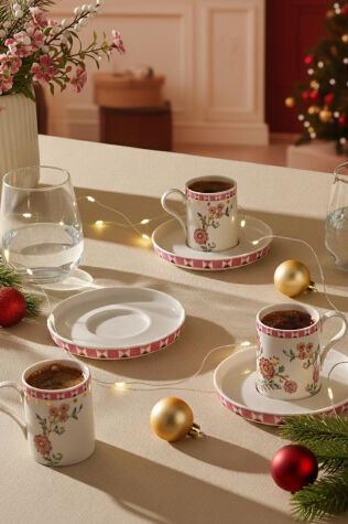 Kütahya Porselen Bone Desire 12 Parça 6 Kişilik Kahve Takımı Chirpy - Kütahya Porselen