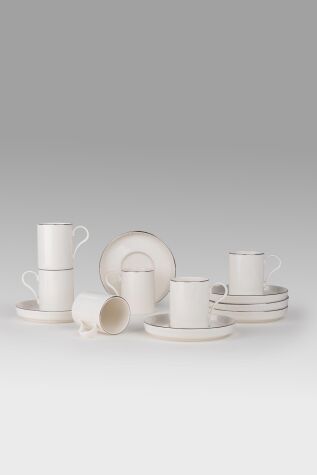 Kütahya Porselen Bone Desire 12 Parça 6 Kişilik Kahve Takımı Platin - Kütahya Porselen