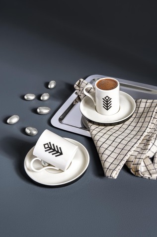 Kütahya Porselen Bone Desire 4 Parça 2 Kişilik Kahve Takımı Bereket Sembolü - Kütahya Porselen