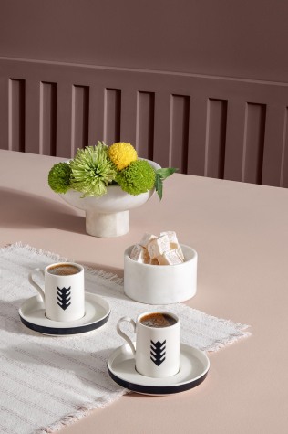 Kütahya Porselen Bone Desire 4 Parça 2 Kişilik Kahve Takımı Ölümsüzlük Sembolü - Kütahya Porselen