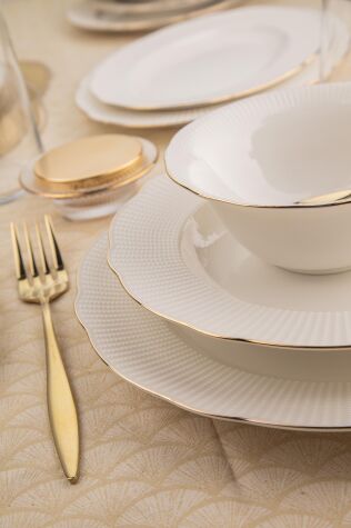 Kütahya Porselen Bone İlay 26 Parça 6 Kişilik Yemek Takımı Altın File - Kütahya Porselen