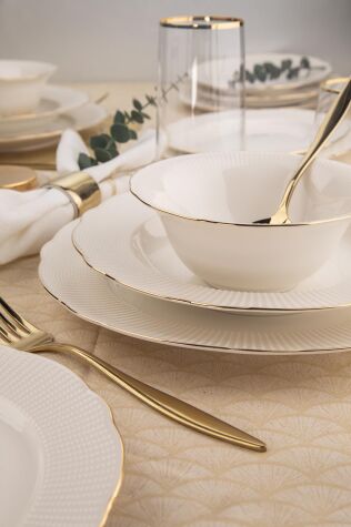 Kütahya Porselen Bone İlay 26 Parça 6 Kişilik Yemek Takımı Altın File - Kütahya Porselen