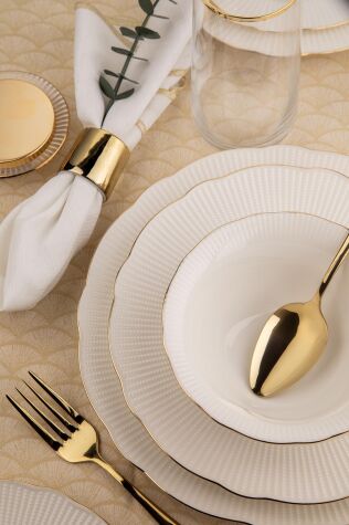 Kütahya Porselen Bone İlay 26 Parça 6 Kişilik Yemek Takımı Altın File - Kütahya Porselen