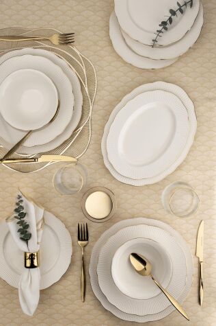Kütahya Porselen Bone İlay 26 Parça 6 Kişilik Yemek Takımı Altın File - Kütahya Porselen