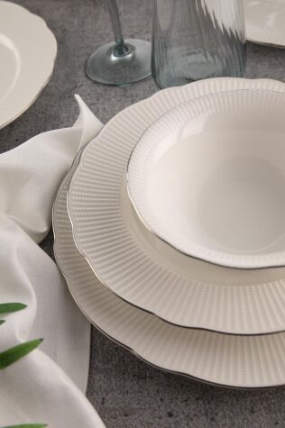 Kütahya Porselen Bone İlay 26 Parça 6 Kişilik Yemek Takımı Platin Fileli - Kütahya Porselen