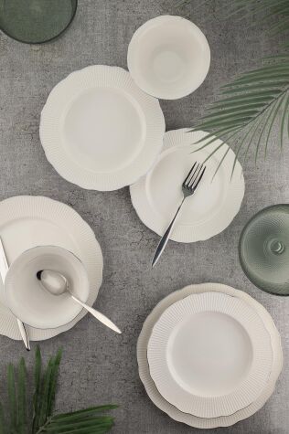 Kütahya Porselen Bone İlay 26 Parça 6 Kişilik Yemek Takımı Platin Fileli - Kütahya Porselen