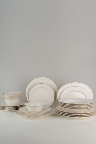 Kütahya Porselen Bone İlay 26 Parça 6 Kişilik Yemek Takımı Platin Fileli - Kütahya Porselen