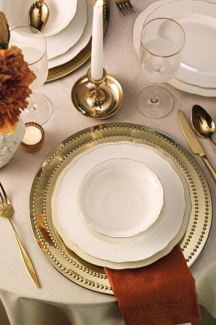 Kütahya Porselen Bone İlay 36 Parça 8 Kişilik Yemek Takımı Altın File - Kütahya Porselen