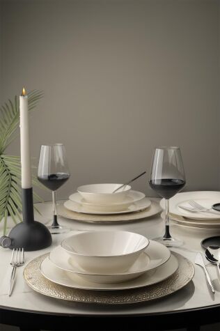 Kütahya Porselen Bone Kalipso 18 Parça 6 Kişilik Yemek Takımı Platin File - Kütahya Porselen