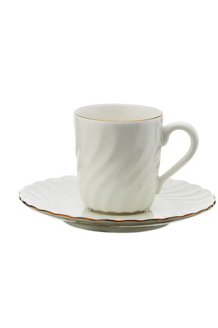 Kütahya Porselen Bone Lilyum 12 Parça 6 Kişilik Kahve Takımı Bakır Fileli - Kütahya Porselen