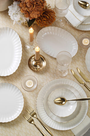 Kütahya Porselen Bone Luz 36 Parça 8 Kişilik Yemek Takımı Altın File - Kütahya Porselen