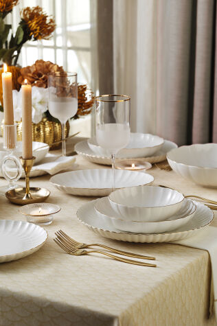 Kütahya Porselen Bone Luz 36 Parça 8 Kişilik Yemek Takımı Altın File - Kütahya Porselen