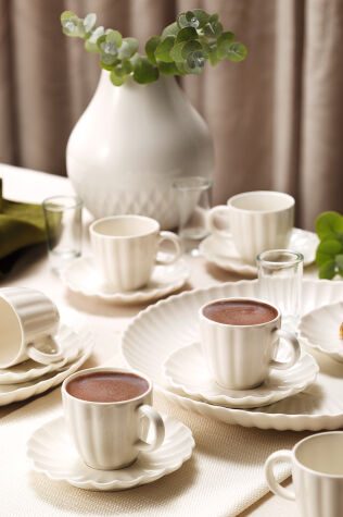 Kütahya Porselen Bone Luz Form 12 Parça 6 Kişilik Kahve Takımı - Kütahya Porselen