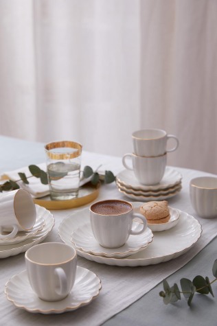 Kütahya Porselen Bone Luz Form 12 Parça 6 Kişilik Kahve Takımı Altın File - Kütahya Porselen